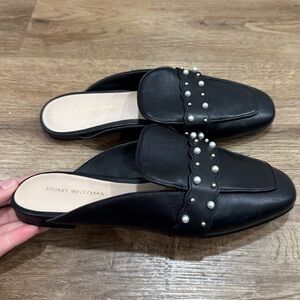 Stuart Weitzman Black Pearl Embellished Mules